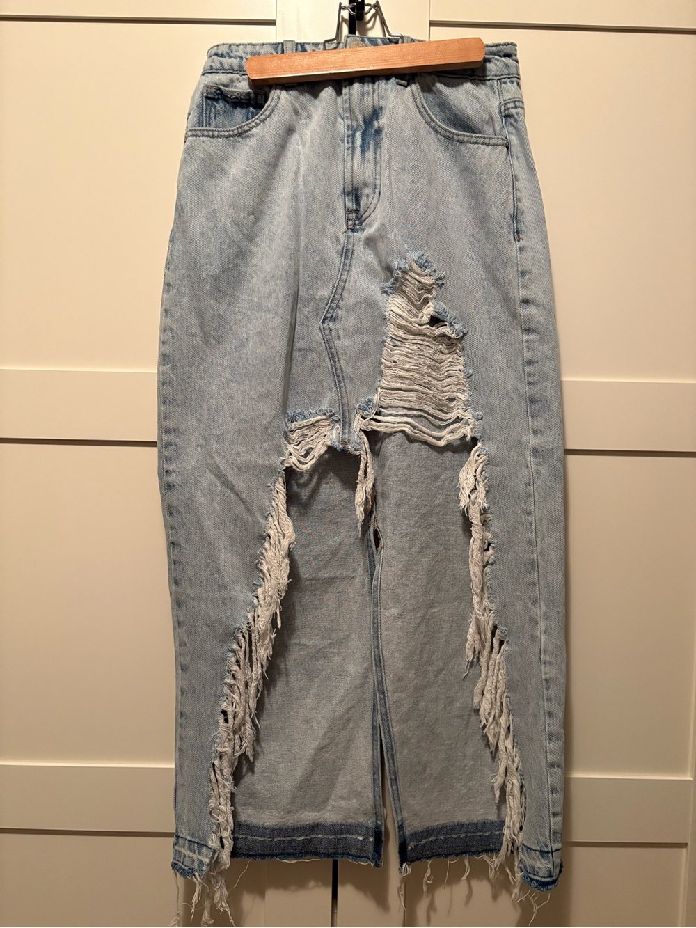 Absolutely Light Blue Distressed Straight-Leg Jeans Skirt